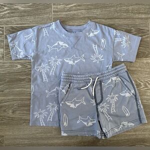 Blue Shark Print T-Shirt and Shorts Set